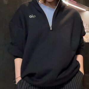 Alo Yoga Accolade stand-collar solid-color half-zip long-sleeved hoodie